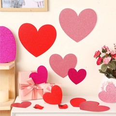 90 Pcs 3 Color Valentines Day Glitter Heart Paper Cutouts Window Clings Party