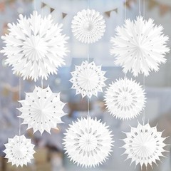 White Paper Snowflake Decorations, 9Pcs Christmas Winter Snowflake Paper Lantern