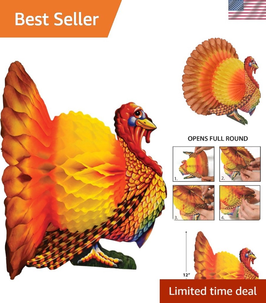 12-Inch Tissue Turkey Centerpiece – Reusable Fall Harvest Decor for Thanksgiving