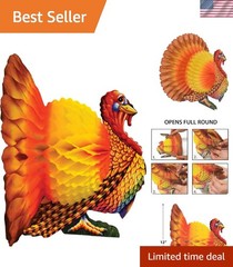 12-Inch Tissue Turkey Centerpiece – Reusable Fall Harvest Decor for Thanksgiving