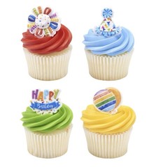 Happy Birthday Rings 32 Cupcake Toppers Featuring Multi-Colored Balloons Part…