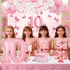 Pink Bow 10th Birthday Decorations for Girls, Coquette Themed 10 Year Old Gir…