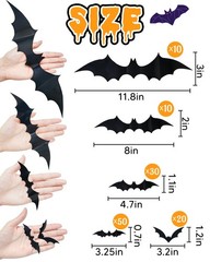 120 Pcs Halloween Decorations 3D Bats Decor, 4 Sizes Scary Bat