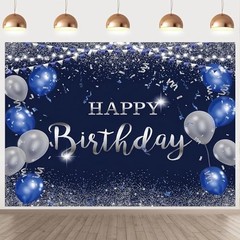 Happy Birthday Backdrop for Men Boys Navy Blue and Silver 7x5ft Birthday-2