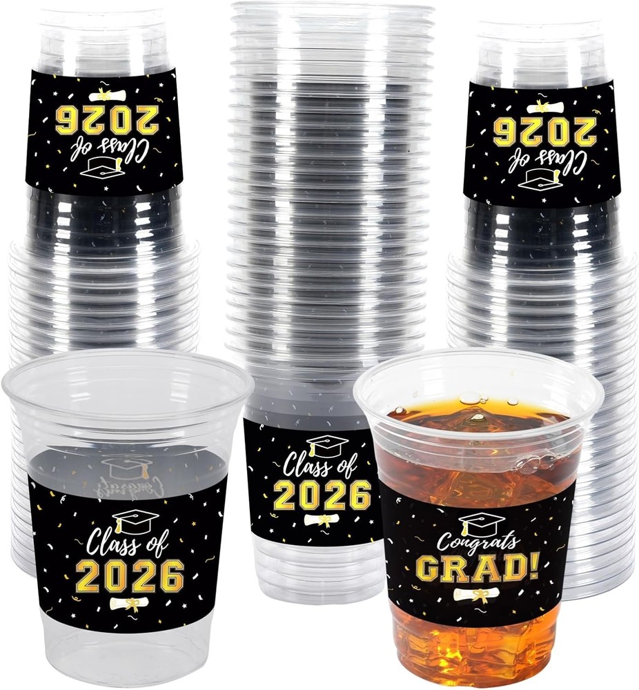 50Pcs Graduation Decorations 2026 Disposable Graduation Cups Congrats Grad Class