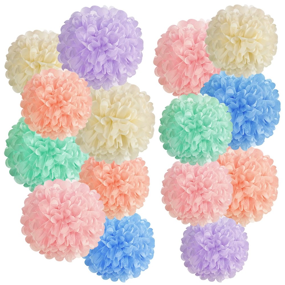 15PCS Pastel Paper Tissue Pom Poms Decoration Macaron Rainbow Candy Ice Cream…