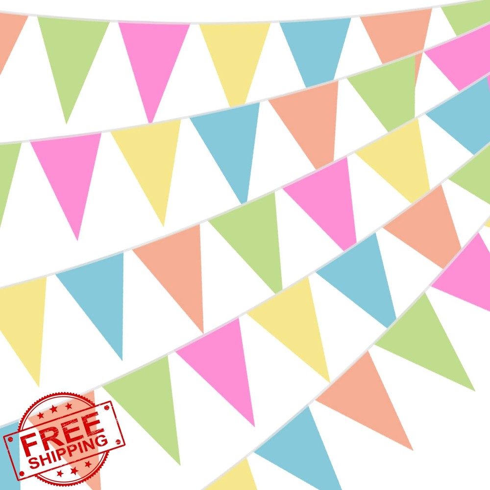 Pasimy pastel pennant banner, 49.21 ft, 60 pieces