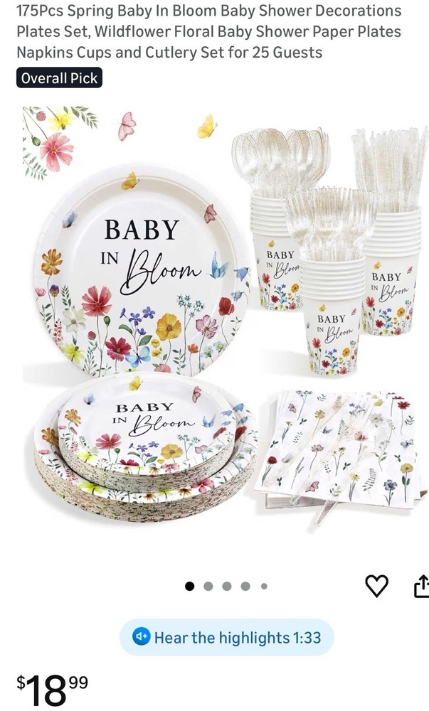 Baby In Bloom Theme Baby Shower Set For 25 Guests.