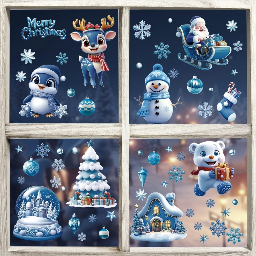 Christmas Window Clings 106Pcs, 2026 New Double Sided Blue