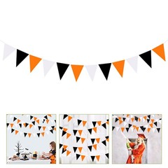 Pennant Flags Orange Fabric Triangle Banner Halloween for Home Black White