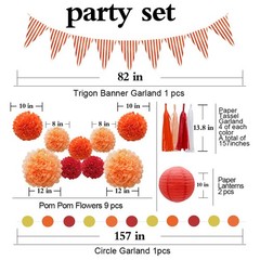 33pcs Party Decorations Supplies Set, Lanterns Tissue Pom Poms Flowers Tassel…