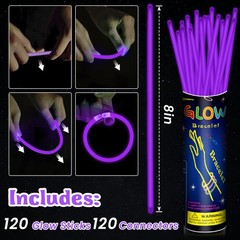 120 Pcs 8″ Purple Glow Sticks Bulk, Glow Necklaces and Bracelets Set with Con…
