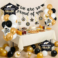 Graduation Balloons Set Class of 2026, Black and Gold Graduation Decorations We