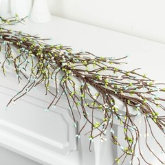 Spring Blue White and Green Artificial Pip Berry Garland, 72 Inches, Rustic