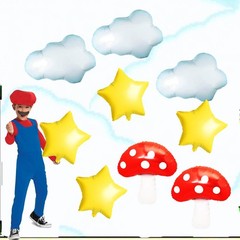 Video Game Theme Balloons Kit Cloud, , Super Star, White Red Yellow Foil Ball…