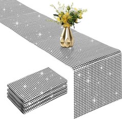 4 Packs Glitter Disco Party Table Runner 12 x 108 Inches Mirror Silver Foil