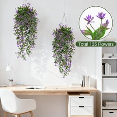 RAINFLOW 3PCS Artificial Hanging Flowers for Outdoors – UV 30″, Purple