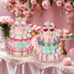 2 Pack Tea Party Cupcake Stands Birthday Decorations: 3-Tier Floral Colorful