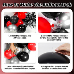 Red and Black Birthday Party Decorations, Red Black White Metallic Silver Foil B