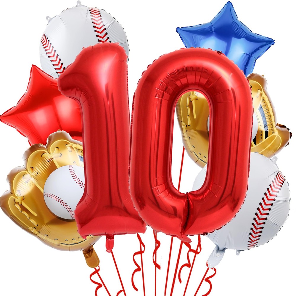 Baseball 10th Party Balloons,32 Inch Red Foil Number 10 Balloon,Sports Theme …