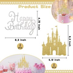 2Pcs Gold Princess Cake Toppers Silver Happy Birthday Cake Toppers Glitter Pa…