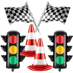 6 Pcs Race Car Party Decorations Set Traffic Light Balloons Traffic Cones Whi…