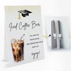 1 PCS Graduation Iced Coffee Bar Table Sign with Stand, 8 x 11 Inch, Graduati…
