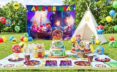 Super Mario Birthday Party Decorations Tableware Backdrop Balloon Cake Toppers