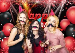 AIIKES 8X6FT Happy Birthday Backdrop Red Glitter Balloons for Girls Women Photog