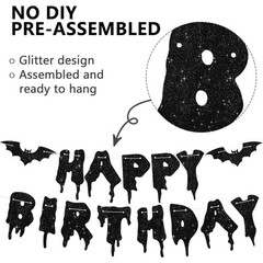 Halloween Birthday Banner Glitter Black Garland Party Bunting Decorations