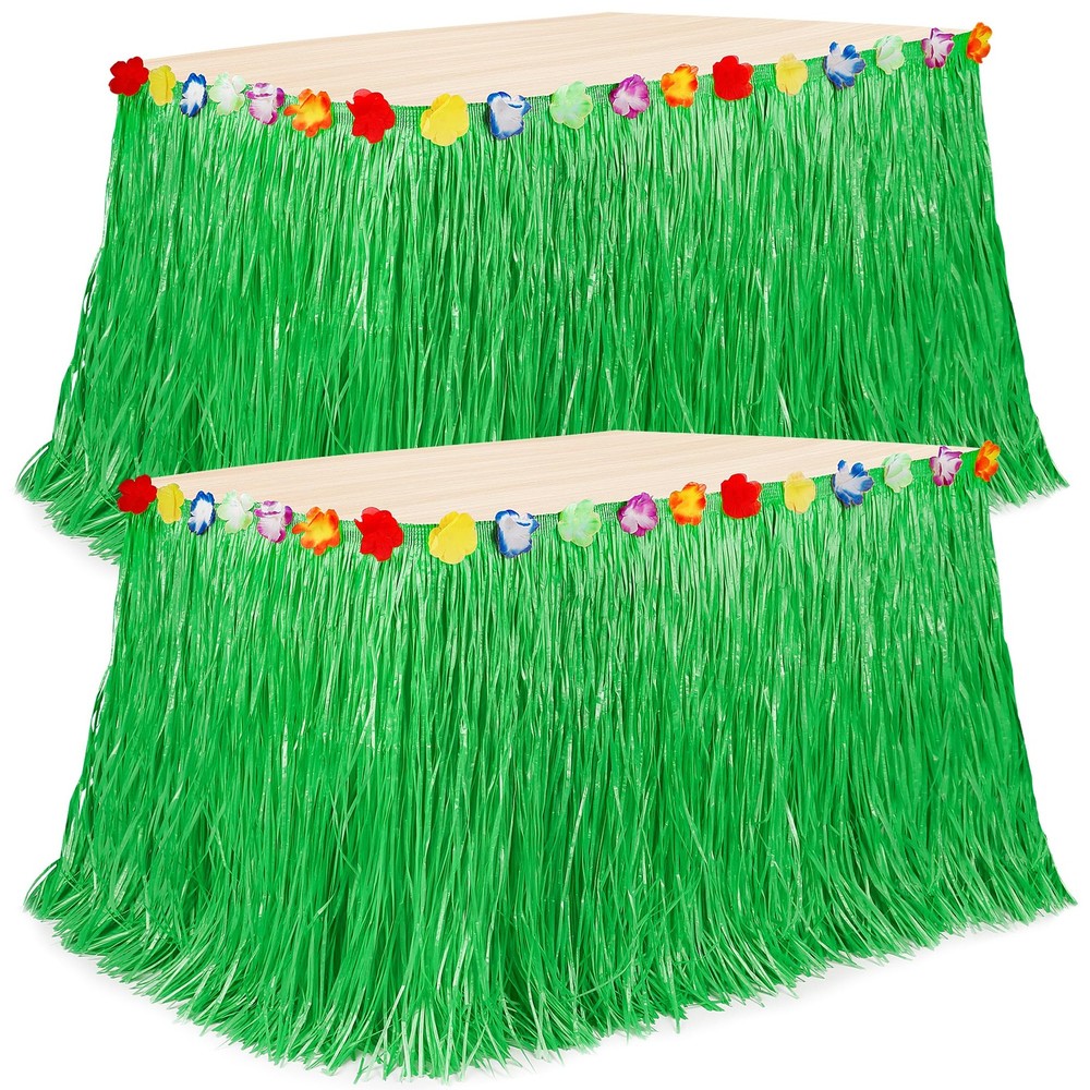 Hawaiian Party Table Skirt Decorations, 2PCS Green Luau Party Table Skirt Dec…