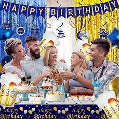 Birthday Decorations for Men, Navy Blue and Gold Happy Birthday Banner