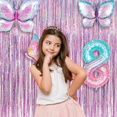 Pink Tinsel Curtain Party Backdrop – Foil Fringe Curtain Lilac Pink Party Strea