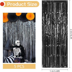 5 Pack Black Fringe Backdrop 3.2Ft X 8.2Ft Foil Curtain Tinsel Streamers for Bir