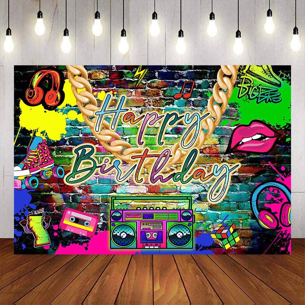 Graffiti Wall Retro Radio Backdrop Banner Birthday Party Photo Background Props