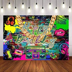 Graffiti Wall Retro Radio Backdrop Banner Birthday Party Photo Background Props