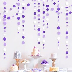 46 Ft Purple and White Circle Dots Garland Lavender Hanging Paper Polka Dot S…