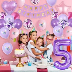 5th Pink Purple Decorations,Pink Purple 5th Balloons for Girls Lavender Party…