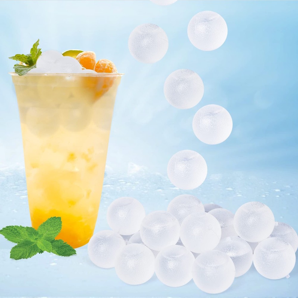 100 Pack Reusable Ice Cube for Drinks, Clear Round Shape Plastic ic… Fast Ship