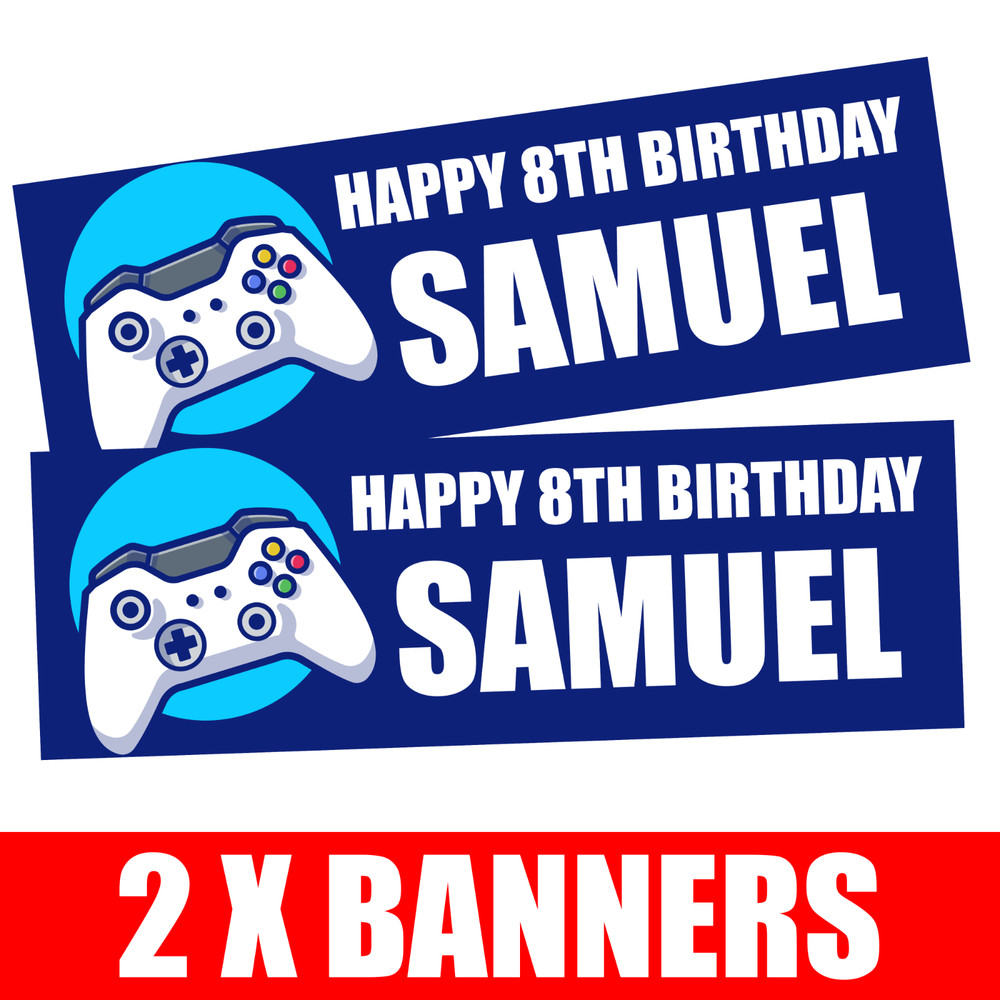 2 Personalised Party Birthday Banners Gaming Banner with name & age 3 FOOT