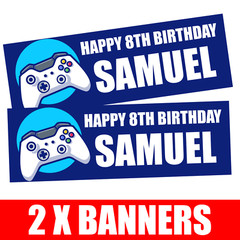 2 Personalised Party Birthday Banners Gaming Banner with name & age 3 FOOT