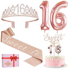 Sweet 16 Birthday Party Kit Decorations Sash Tiara Balloons Cake Topper