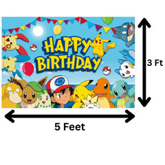 Pokemon Theme Birthday Party Backdrop Decor 5x3ft Blue Pikachu Banner Decoration