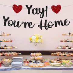 Black Glitter Welcome Home Banner Yay You’re Home Housewarming Party Decor