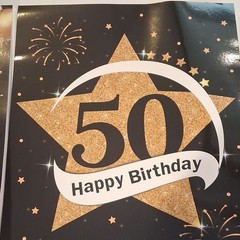 Happy 50th Birthday Party Backdrop Banner 12pcs 11×14 in Black Gold White
