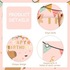 Pink Capybara Birthday Backdrop 7x5ft – Cartoon Animals Party Decor, Girls’ Them
