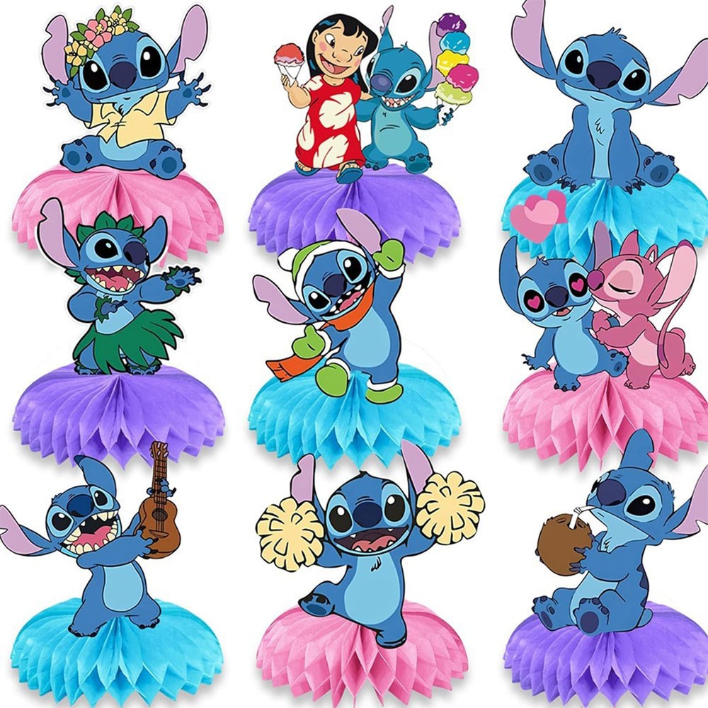 For Stitch Party Supplies, 9Psc Cartoon Honeycomb Center Decorations, Cute Pa…