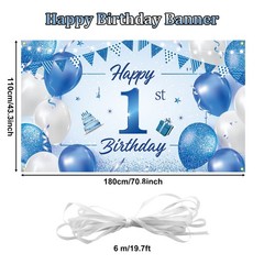 BTZO Happy 1st Birthday Decorations – Blue Newborn 180 cm x 110 cm, 1