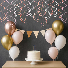 Pink Hanging Swirl Decorations for Party – 42PCS Rose Gold Foil Ceiling Streamer
