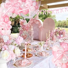 Pink Bow Birthday Decorations 92pcs Coquette Birthday Decor with Happy Birthd…
